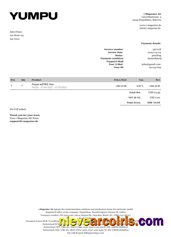 Switzerland Yumpu invoice